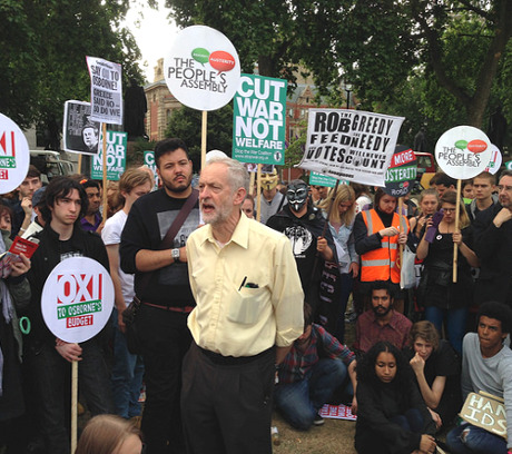 Jeremy Corbyn speaking at a rally.