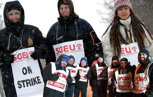 Saskatchewan workers on strike.