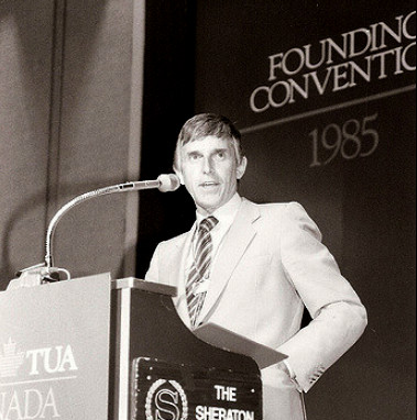 Bob White at CAW founding convention 1985